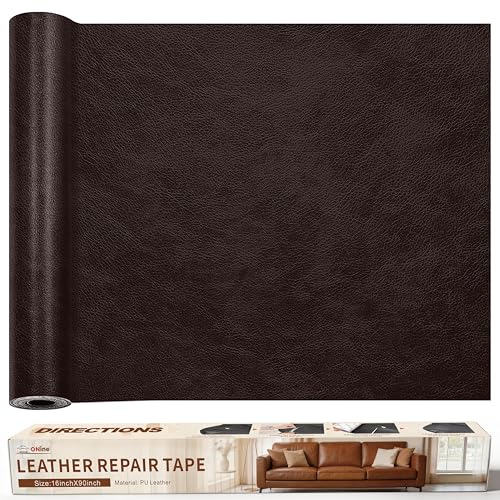 ONine Leather Repair Patch，Leather Repair Tape, 16 x 90 inches Leather Repair Patch for Furniture,Vinyl Repair kit，Leather Co
