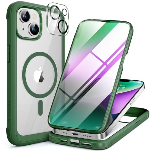 Miracase for iPhone 14 Plus Case, Full-Body Bumper&Glass Case, Green