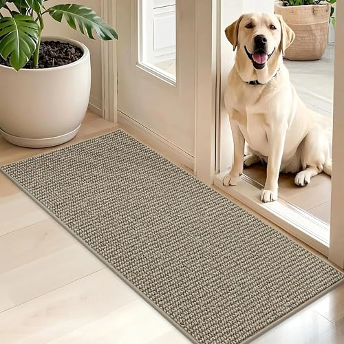 BEQHAUSE Dirt Trapper Door Mat 20" x 48", Non-Slip Washable, Light Beige