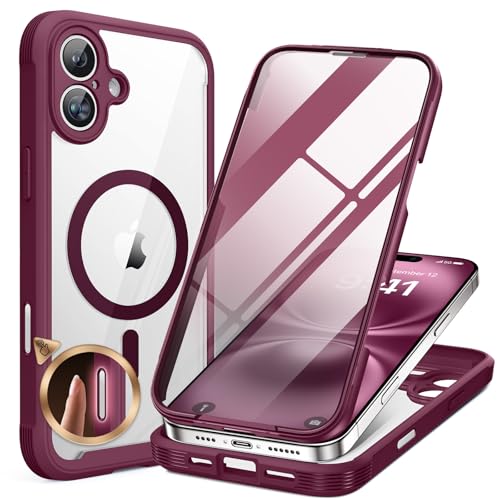 Miracase Magnetic for iPhone 16 Plus Case Full-Body Phone with Built-in Glass Screen Protector, [Compatible with MagSafe] Mil