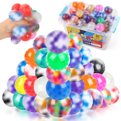 VESPRO 80Pack Stress Balls for Adults, Squishy Toys, Bulk Squishy Squeeze Balls Fidget Toys, Anxiety and Stress Relief Ball f