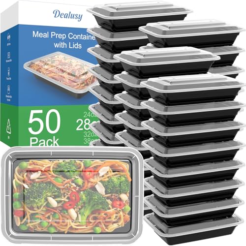 Dealusy 50 Pack (100-Piece) 28 oz Meal Prep Containers Reusable with Lids