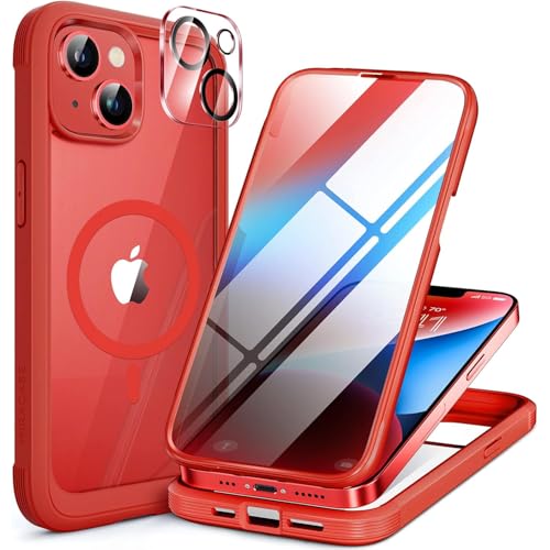 Miracase for iPhone 14 Plus Case, Full-Body Bumper&Glass Case,Red