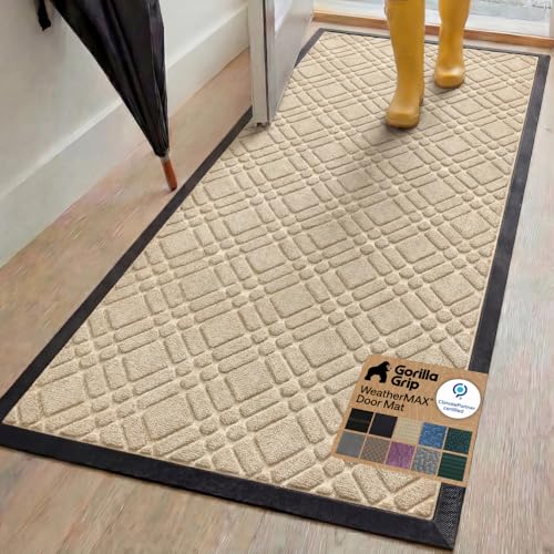 GORILLA GRIP WeatherMAX Door Mat, Indoor Outdoor Use, 72x24, Latte Modern