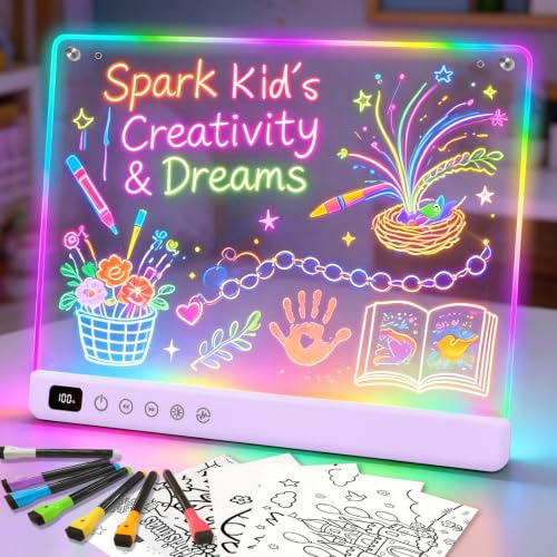 Lumiboard Led Drawing Board with 13 Light Effects, 16" Rechargeable Glow Doodle LED Note Board with Colors, Neon Light Up Dra