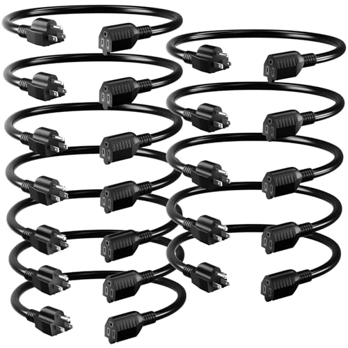 Seeklyze 16/3 Black Extension Cord 1FT 12Pack Indoor, Short Extension Cord