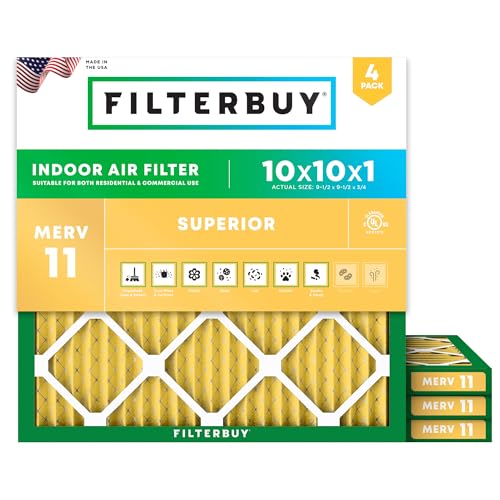 Filterbuy 10x10x1 Air Filter MERV 11 Pet & Allergy Defense (4-Pack)