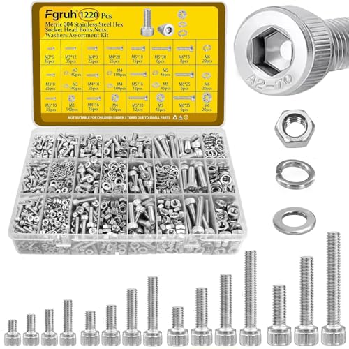 Fgruh 1220PCS M3 M4 M5 M6 Metric Hex Socket Head Screws Assortment Kit