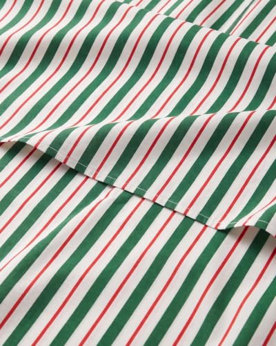 Christmas Sheet Set, Cabana Stripe, Holiday Xmas Bedding Set - Split King