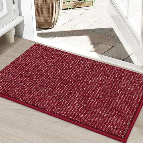 BEQHAUSE Dirt Trapper Door Mat 24" x 36", Non-Slip Washable Doormats, Red