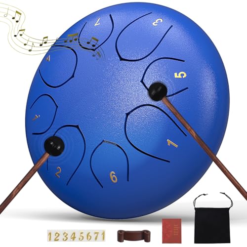 Rain Drum for Outside Garden, 6 Inches 8 Notes Steel Tongue Chakra Drums, Waterproof Meditation Echo Rain Chime, Musical Inst