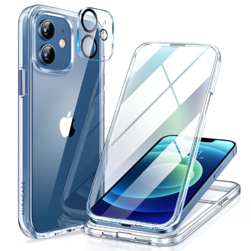 Miracase Glass Case for iPhone 12/12 Pro 6.1 inch, Upgraded Full-Body Rugged Phone Bumper Case Cover with Built-in 9H Tempere