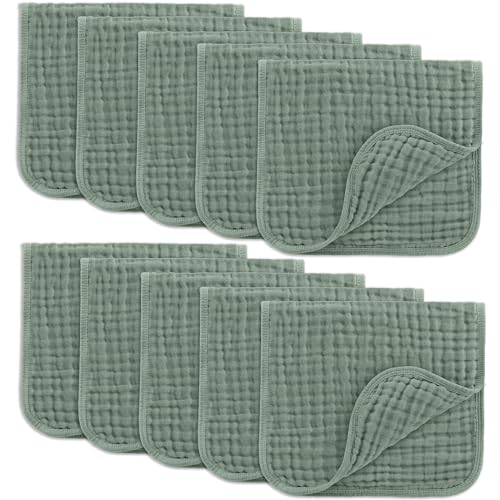Comfy Cubs Muslin Burp Cloths 20x10" 10 Pack, Baby Burp Cloths - Fern