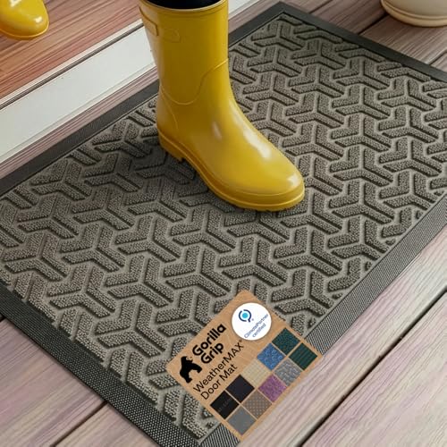 GORILLA GRIP WeatherMAX Door Mat, Indoor Outdoor Use, 35x23, Gray Geometric