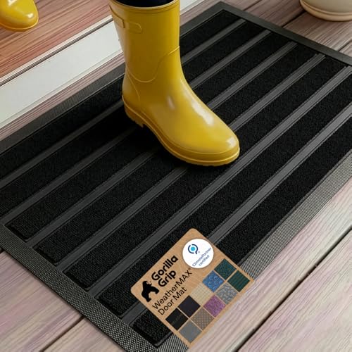 GORILLA GRIP WeatherMAX Door Mat, Indoor Outdoor Use, 35x23, Black Stripe