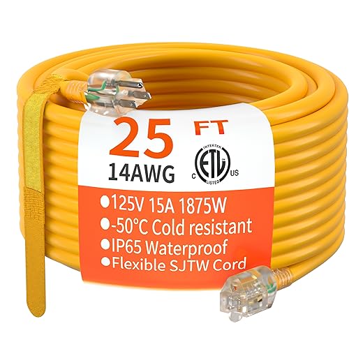 HUANCHAIN 14 Gauge Heavy Duty Outdoor Extension Cord 25 FT Waterproof
