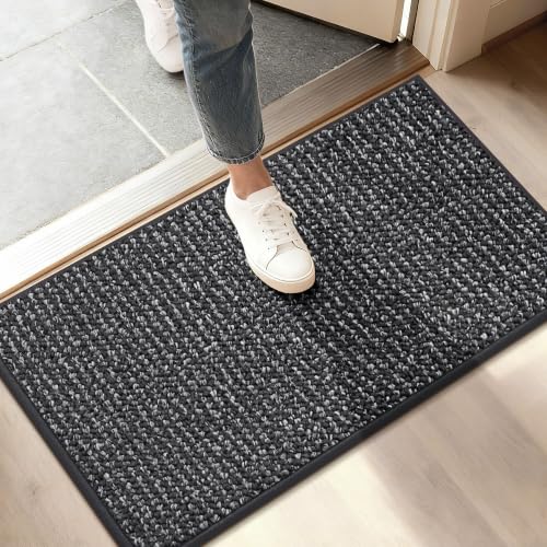 BEQHAUSE Dirt Trapper Door Mat 17" x 30", Non-Slip Doormats, Charcoal
