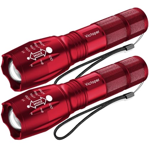 Victoper LED Flashlight 2 Pack Red, Bright Tactical Torch High Lumens 5 Modes, Waterproof Zoomable Flash Light for Outdoor, B