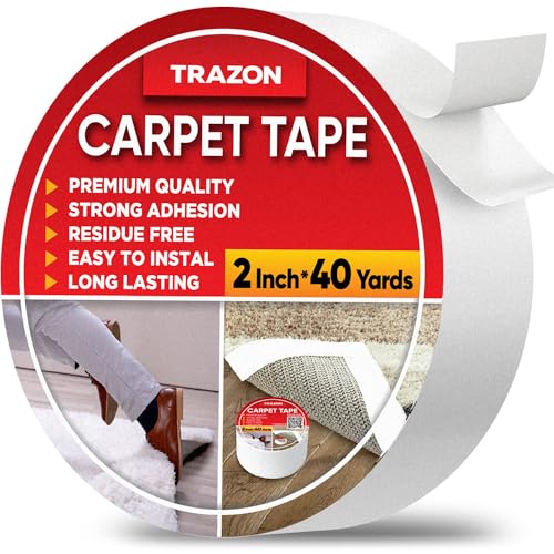 Trazon Carpet Tape Double Sided - 2 in / 120 Ft (40 Yards) Tape Grippers for Hardwood Floors and Area Rugs - Strong Adhesive 