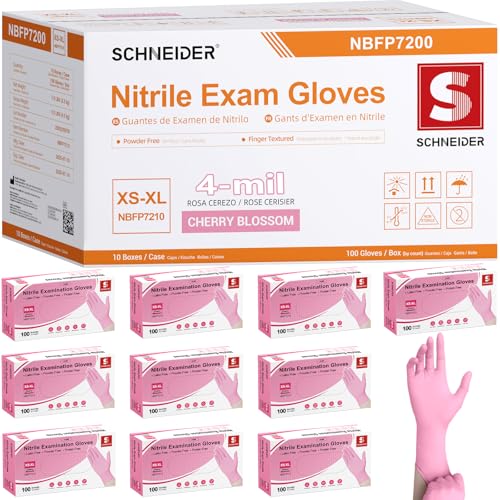 Schneider Medical Nitrile Exam Gloves, Powder & Latex Free, Pink 1000 Ct