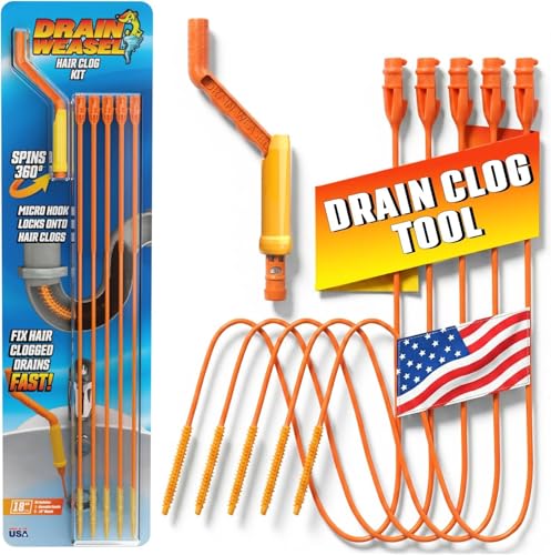 FlexiSnake Drain Weasel Sink Snake Hair Clog Remover Tool Kit, 5 Wands