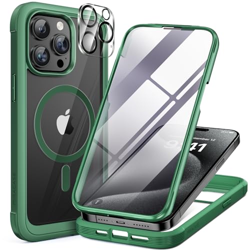 Miracase Magnetic for iPhone 15 Pro Max Case 6.7'' [Compatible with MagSafe] Full-Body Phone case with Built-in Glass Screen 