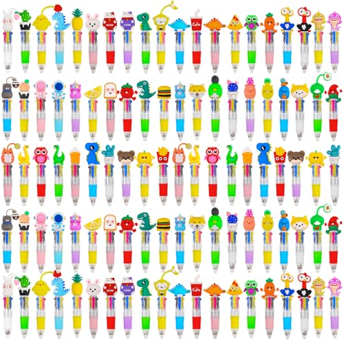 CZWZ 100Pcs Mini Multicolor Pens in One 4-in-1 Cute Pens Bulk for Kids, Ballpoint Pen for Birthdays and Children's Parties, F