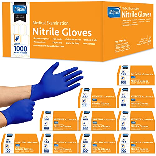 Inspire Cobalt Blue Nitrile Disposable Gloves | 4.5 Nitrile Safety Medical Exam Cooking Cleaning Disposable Gloves (Blue - Ca