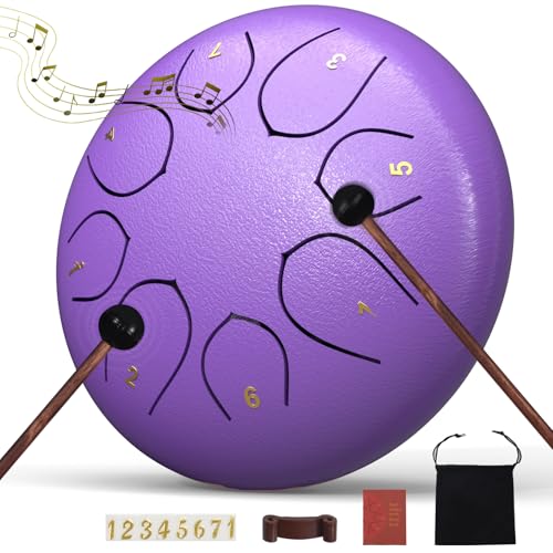 Rain Drum for Outside Garden, 6 Inches 8 Notes Steel Tongue Drums, Waterproof Meditation Echo Rain Chime, Musical Instruments