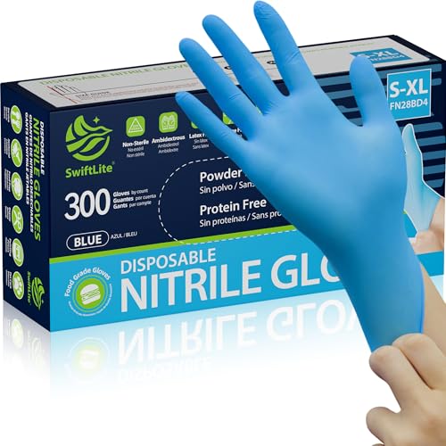 SWIFTLITE Blue Nitrile Gloves Disposable Latex Free, Food Safe