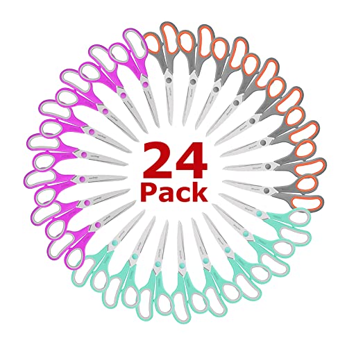 iBayam 24-Pack 8" Heavy Duty Scissors in Bulk, Ultra-Sharp, Comfort Grip