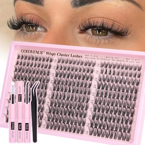 Goddvenus Lash Clusters Kit Wispy Eyelash Clusters Lashes Natural DIY Lash Extension Kit 10-16mm Cluster Eyelash Extensions K