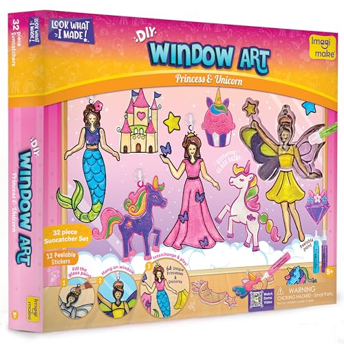 Imagimake Window Art - Princess, Mermaid, Unicorn 32 Pieces Suncatcher Kit