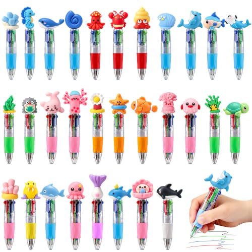 CZWZ 30Pcs Mini Multicolor Pens in One 4-in-1 Cute Pens Bulk for Kids, Ballpoint Pen for Birthdays and Parties, Fun Gifts Ass