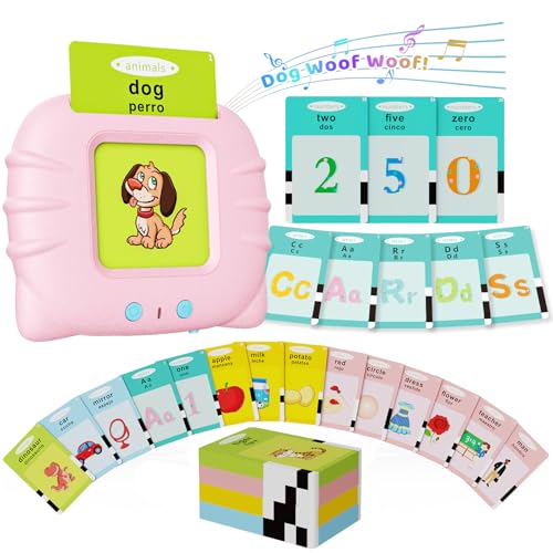 Aullsaty Toddler Toys Bilingual English and Spanish Talking Flash Cards for 1 2 3 4 5 6 Year Old Boys and Girls, Autism Senso