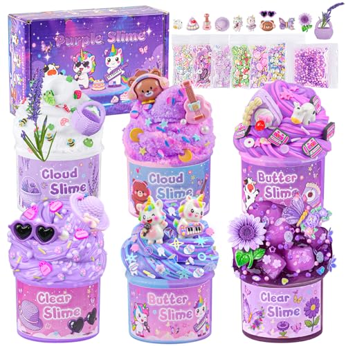 6-Pack Purple Slime Kit for Kids, Butter Cloud Squishy Birthday Gift Set
