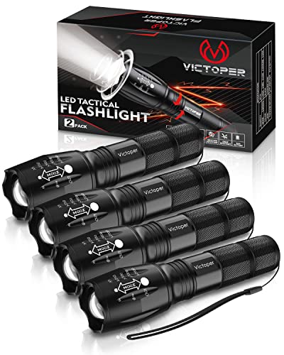 Victoper LED Flashlight 4 Pack, Bright Tactical Torch High Lumens with 5 Modes, Waterproof Zoomable Flash Light for Outdoor, 