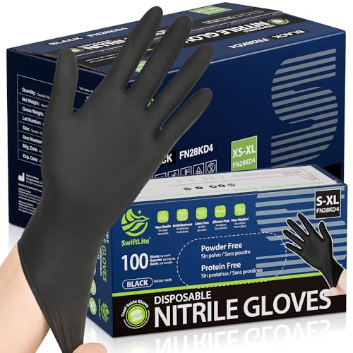 SWIFTLITE Black Nitrile Gloves Disposable Latex Free, Food Safe