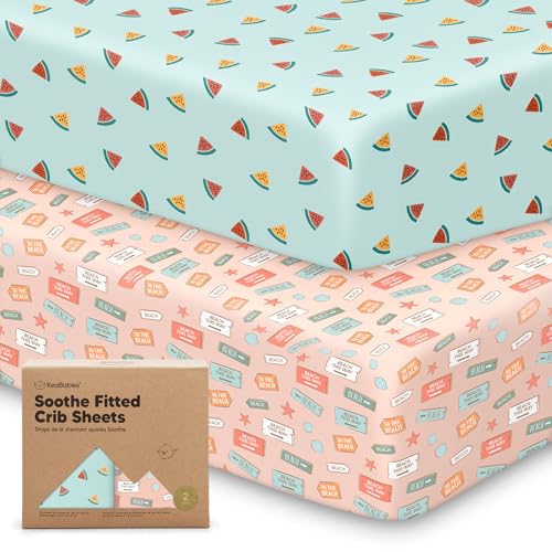 KeaBabies 2pk Organic Cotton Crib Sheets for Boys Girls 52x28, Beach Day