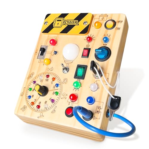 Iabedi Busy Board, Montessori Toy for 1-3 Years Old, Wooden Toddler Sensory Travel Toy, Ideal Gift for 1+ Year Old Boys (Busy