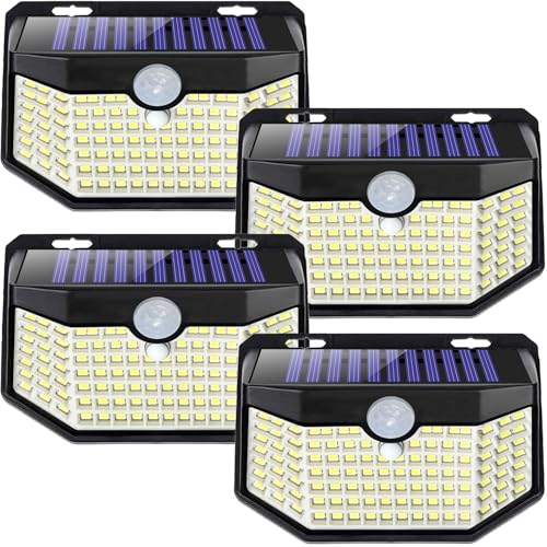 HMCITY Solar Lights Outdoor 120 LED 3 Lighting Modes,Motion Sensor Wall Lights, IP65 Waterproof Solar Powered Wall Lights for