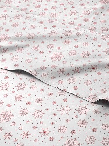 Christmas Sheet Set, Red Snowflakes, Holiday Xmas Bedding Set - Full Size