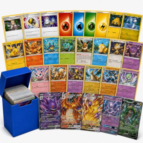Pokémon Official 100 Pokemon Card Lot with Rare, Holofoil, Trainer and Energy Cards - Bundle with Random Colored Deck Box Inc