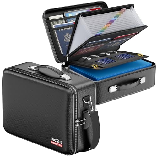 DocSafe Fireproof Document Box Hard Case with Lock＆Accordion File Folder