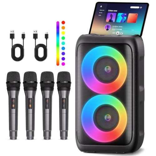Bluetooth Speaker and 4 Wireless Microphones Party Floorstanding Speaker