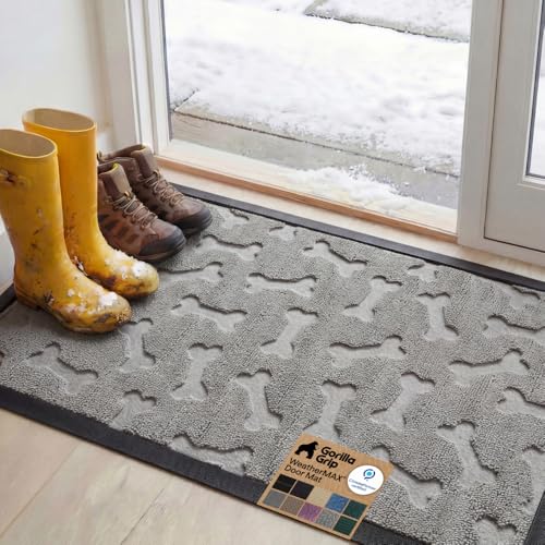 GORILLA GRIP WeatherMAX Door Mat, Indoor Outdoor, 47x35, Light Gray Bones