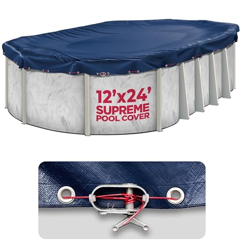 12x24 ft Oval Winter Pool Cover for Above Ground Pools, Navy Blue, Resistant