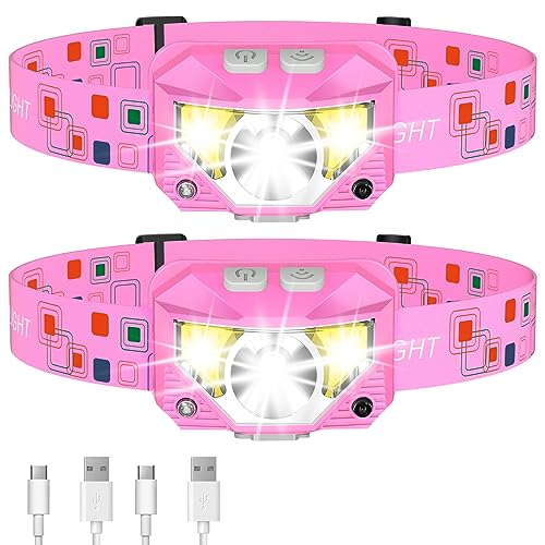 LHKNL Headlamp Flashlight, Lumen Bright Head Lamps LED Rechargeable-Pink