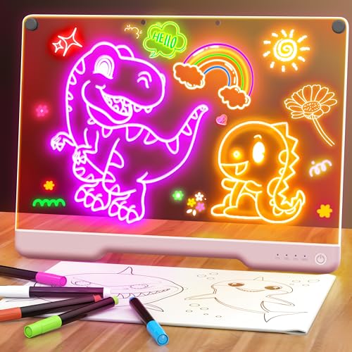 Geokay 16" Rechargeable LED Drawing Board, 9-Color Light Modes, Neon Art Dry Erase Light Up Doodle Glow Pad with Built-in Sta