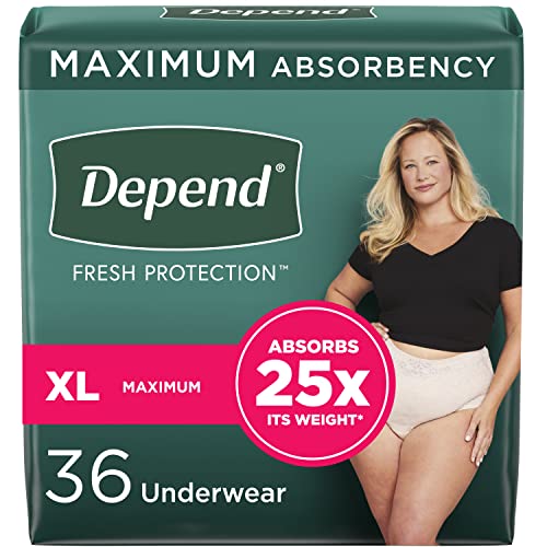 Depend FIT-Flex Incontinence Underwear for Women Disposable Maximum Absorbency Extra-Large Blush 36 Count